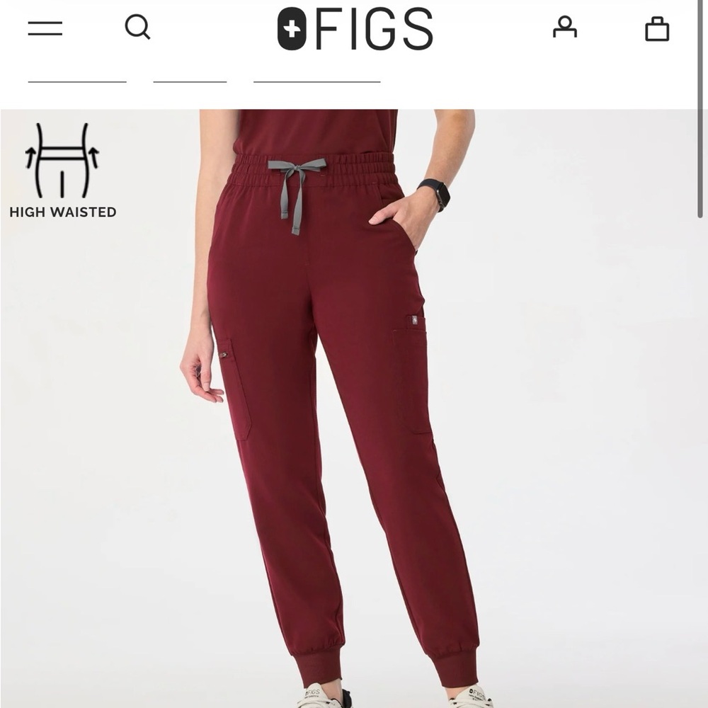 Figs Women's Maroon Joggers with Gray Drawstring